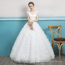 Illusion Neckline Fancy Appliqued short sleeves Lace Wedding Gowns  princess